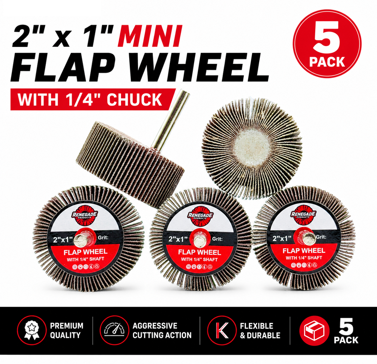 2" x 1" Mini Flap Wheel with 1/4" Chuck (5-Pack)