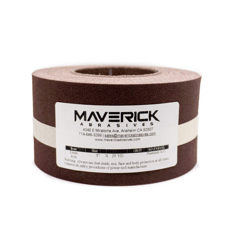 Alt text: Drum Sander Rolls, 25-yard continuous abrasive roll, suitable for various drum sizes, plain backed and durable for woodworking and metalworking.