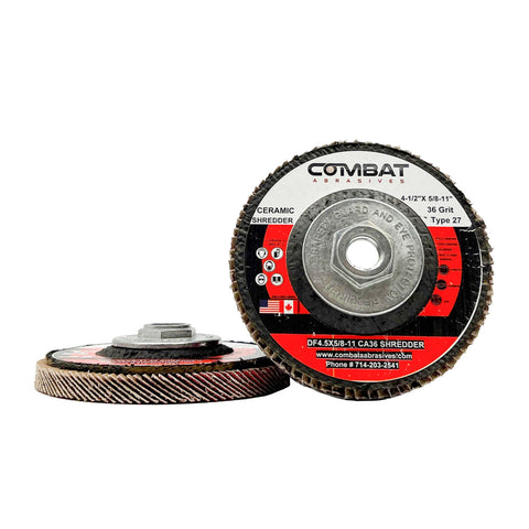 Alt text: Ceramic Type 29 high-density flap disc, 4-1/2 x 5/8-11, ideal for rapid material removal and smooth shaping on wood and metal surfaces.
