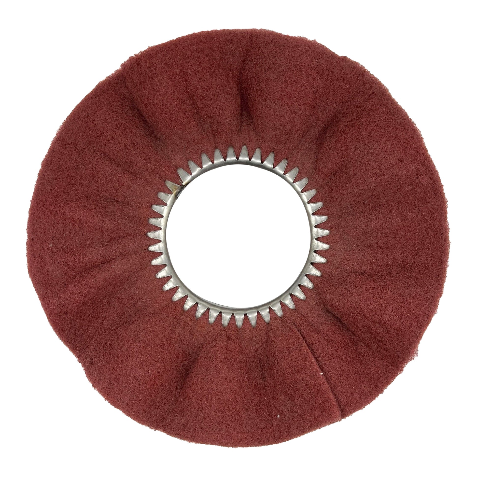 Alt text: 14-inch Satin Buffing Wheel designed for polishing machines, ideal for metal restoration and achieving a high shine.