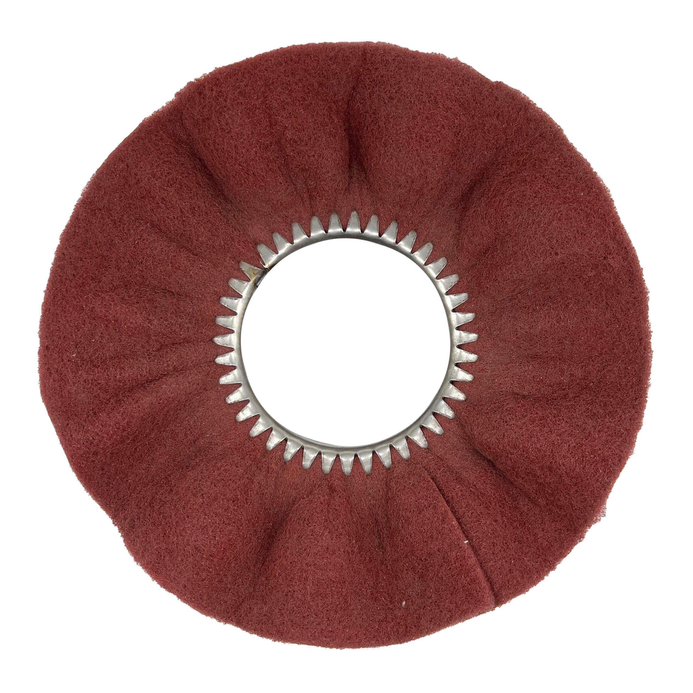 Alt text: 14-inch Satin Buffing Wheel designed for polishing machines, ideal for metal restoration and achieving a high shine.