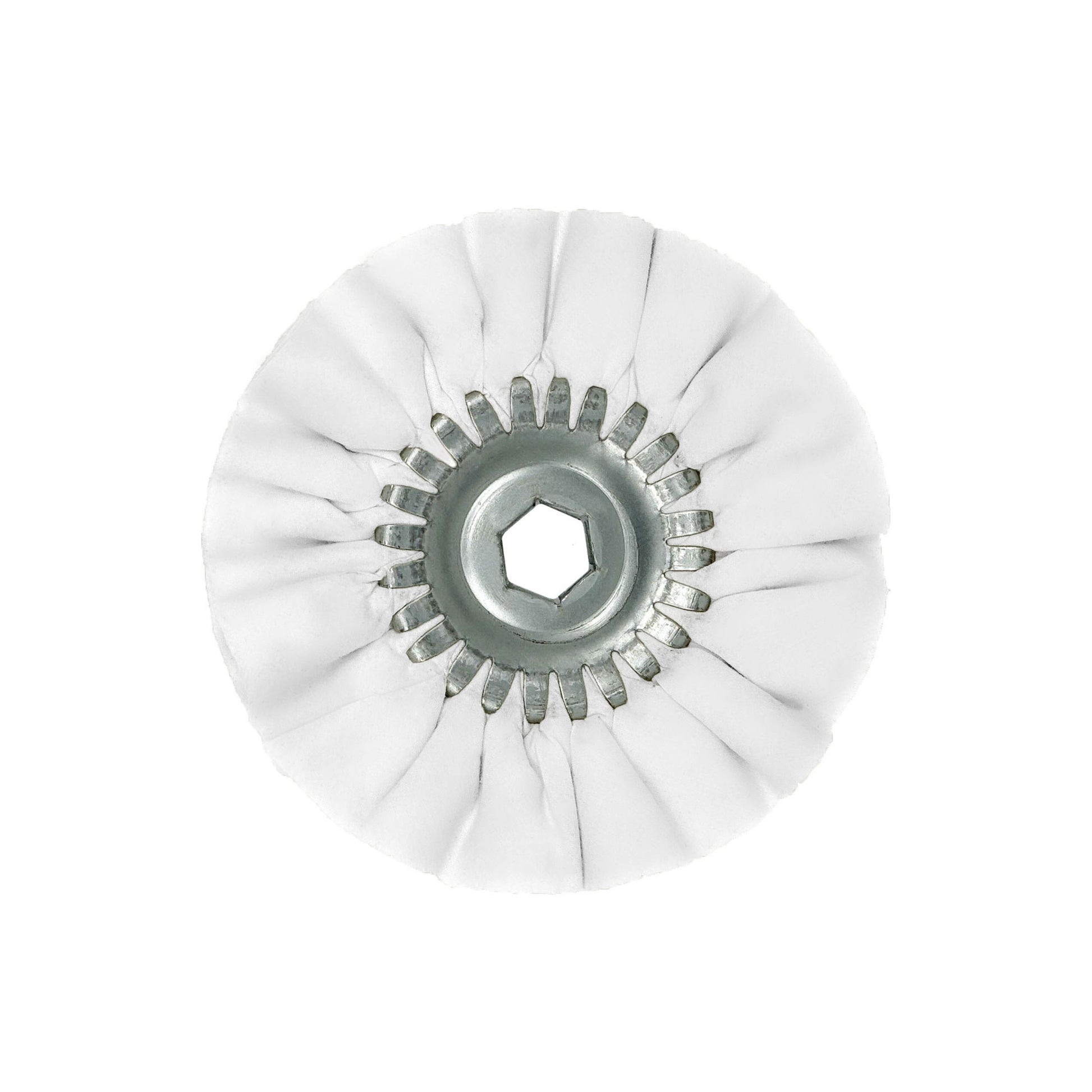 Stack of three 6-inch Mini Airway Buffing Wheels, each designed for different metal polishing stages, displayed on a clean surface.