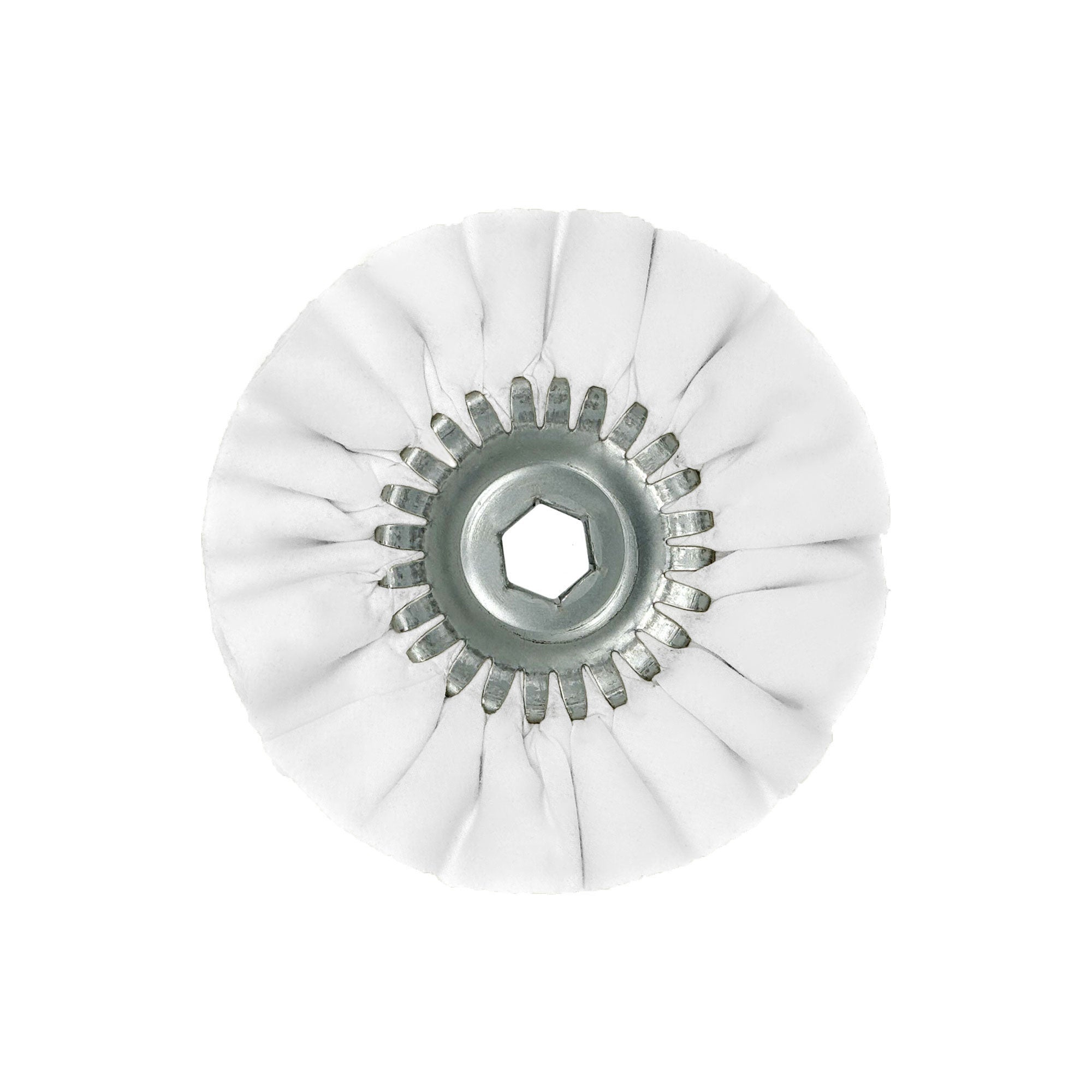 Stack of three 6-inch Mini Airway Buffing Wheels, each designed for different metal polishing stages, displayed on a clean surface.