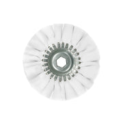 Stack of three 6-inch Mini Airway Buffing Wheels, each designed for different metal polishing stages, displayed on a clean surface.