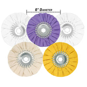 Alt text: 6-inch Mini Airway Buffing Wheels designed for detailed metal polishing on smaller grinders, suitable for various metals.