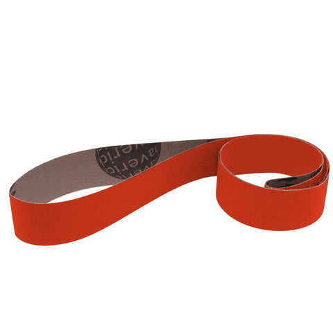 Alt text: Pack of 12 metalworking sanding belts, 2 inches by 28 inches, suitable for aluminum and steel, available in various grits.