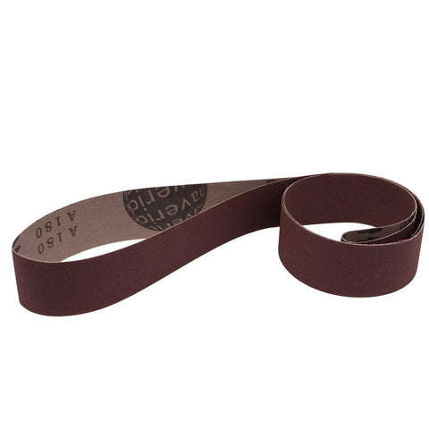 Pack of 12 metalworking sanding belts, 2 inches by 28 inches, suitable for various metals, displayed neatly.