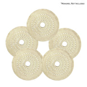 Assorted mini buffing wheels in 2, 3, and 4 diameters, made from durable yellow mill treat and muslin, ideal for detailed polishing.
