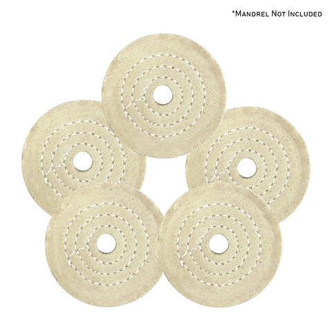 Assorted mini buffing wheels in 2, 3, and 4 diameters, made from durable yellow mill treat and muslin, ideal for detailed polishing.