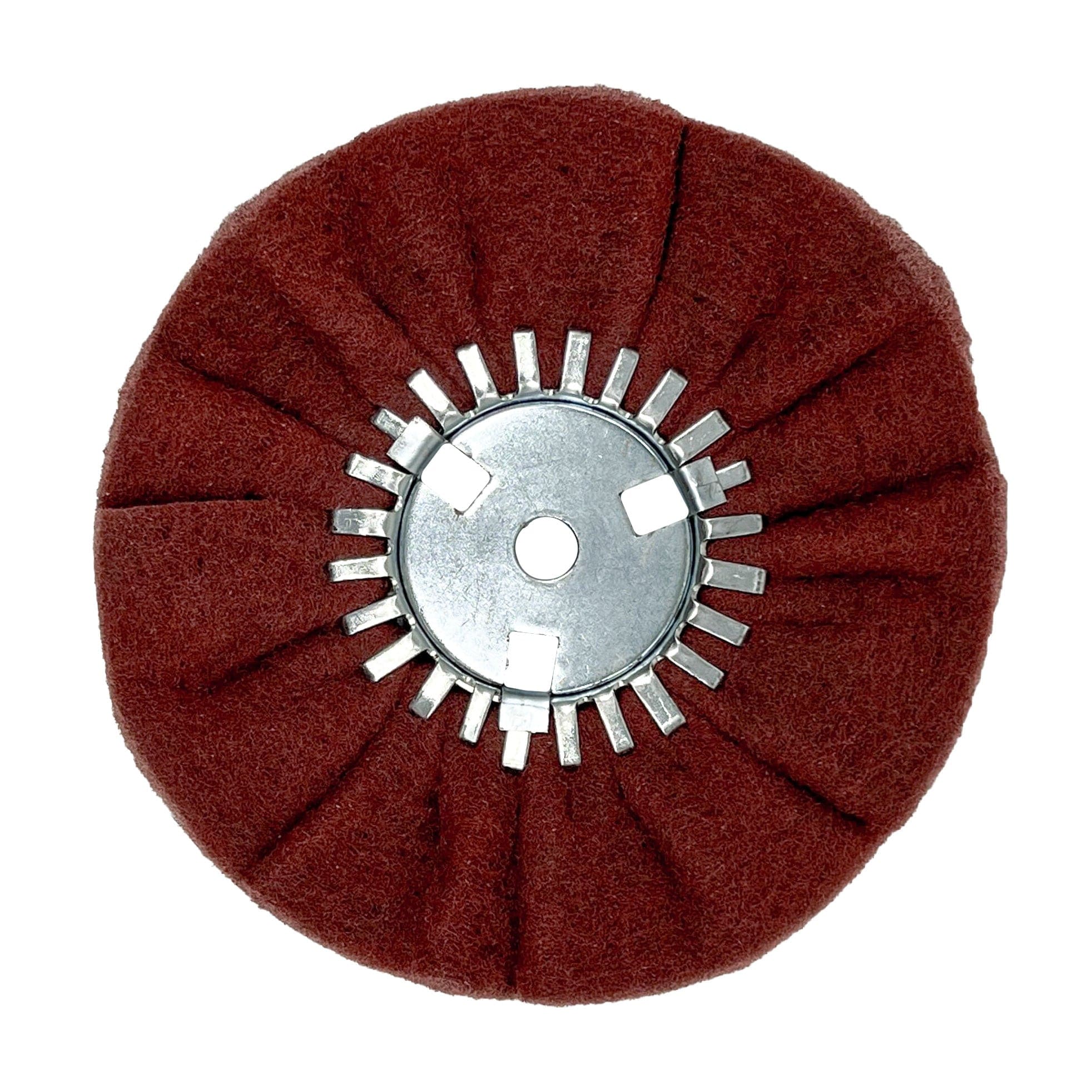 Alt text: Satin Airway Buffing Wheel for Angle Grinders, ideal for smoothing and pre-polishing metal surfaces.