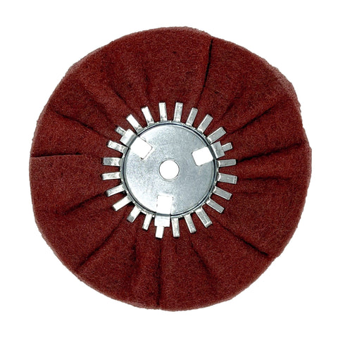 Alt text: Satin Airway Buffing Wheel for Angle Grinders, ideal for smoothing and pre-polishing metal surfaces.