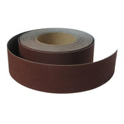 50-foot heavy-duty drum sander roll with hook and loop backing, suitable for various drum sizes.