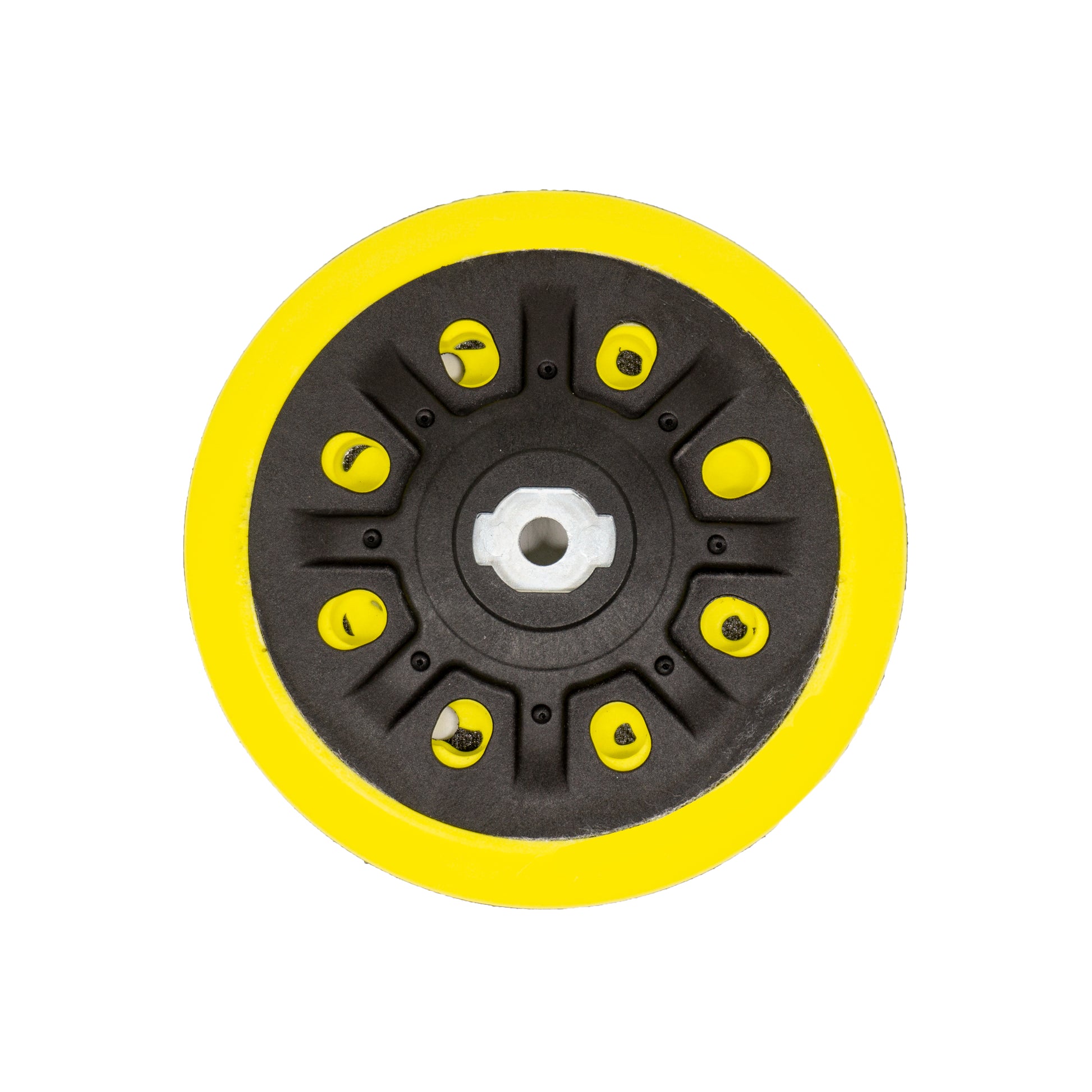 Variety of back-up pads for sanding discs, including velcro and PSA types, with varying rubber hardness and hole patterns.