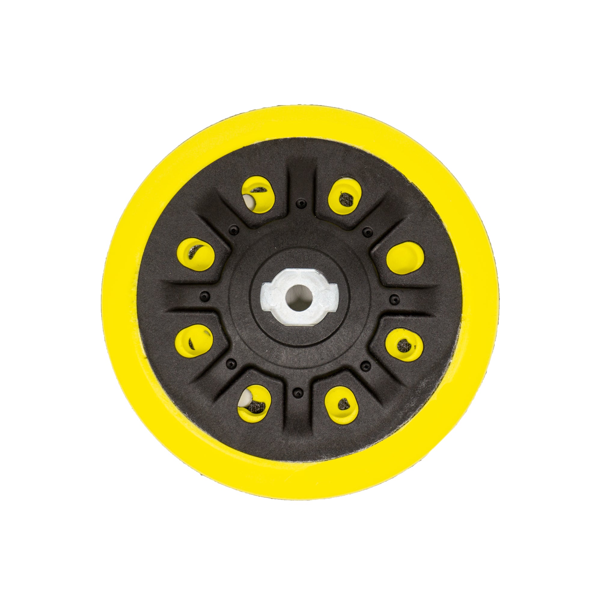 Variety of back-up pads for sanding discs, including velcro and PSA types, with varying rubber hardness and hole patterns.