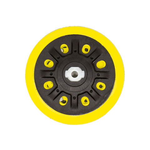 Variety of back-up pads for sanding discs, including velcro and PSA types, with varying rubber hardness and hole patterns.