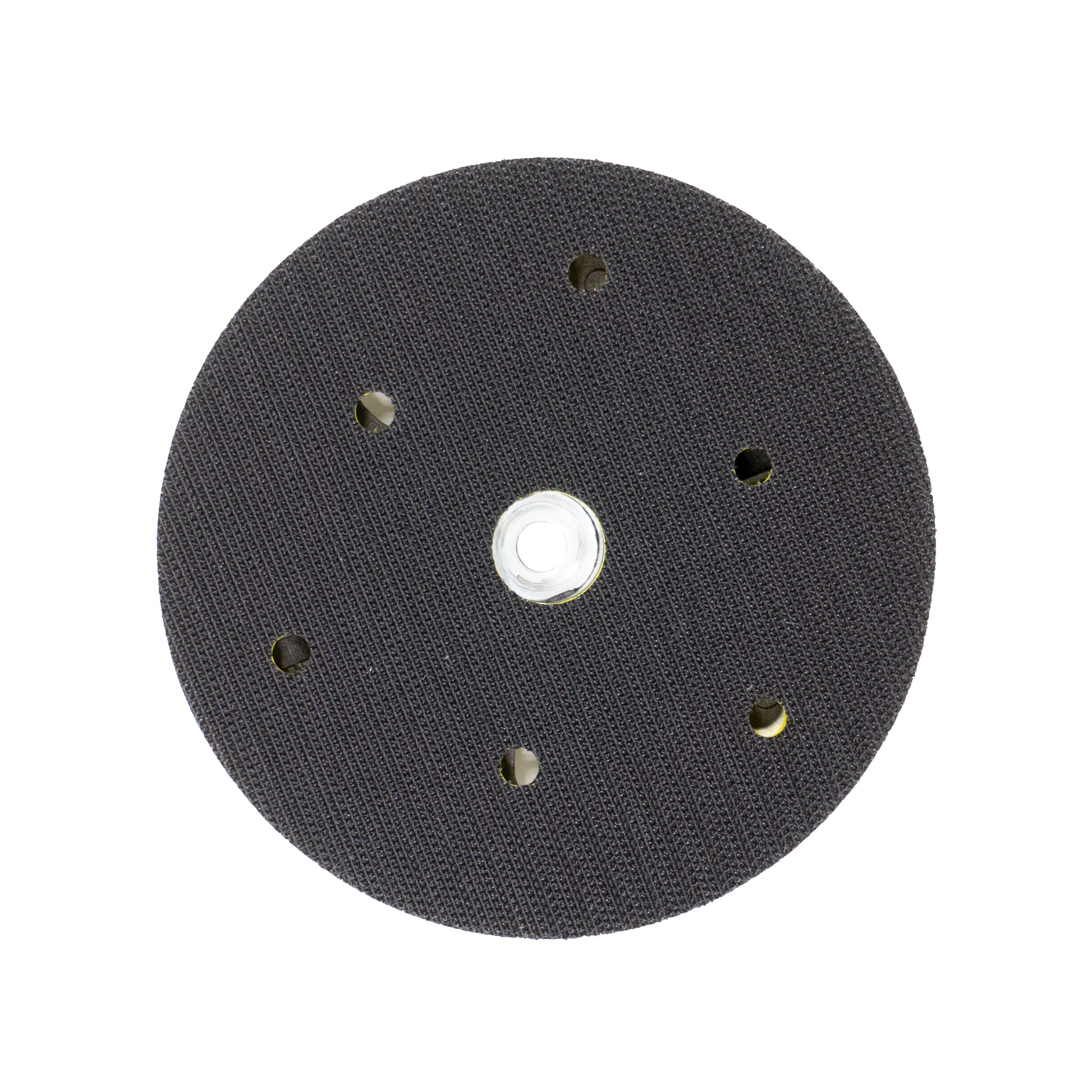Variety of back-up pads for sanding discs with velcro and PSA, different rubber hardness, some with holes for dustless sanding.