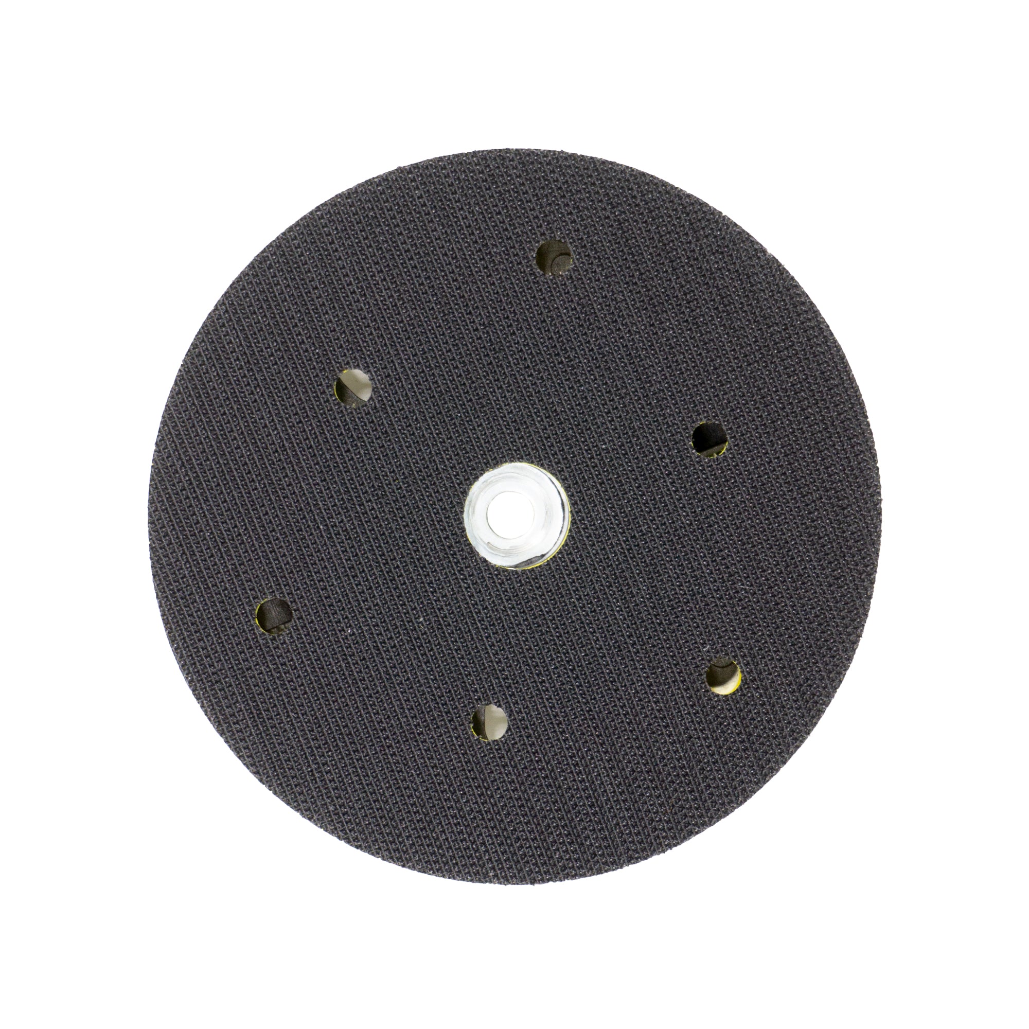 Variety of back-up pads for sanding discs with velcro and PSA, different rubber hardness, some with holes for dustless sanding.