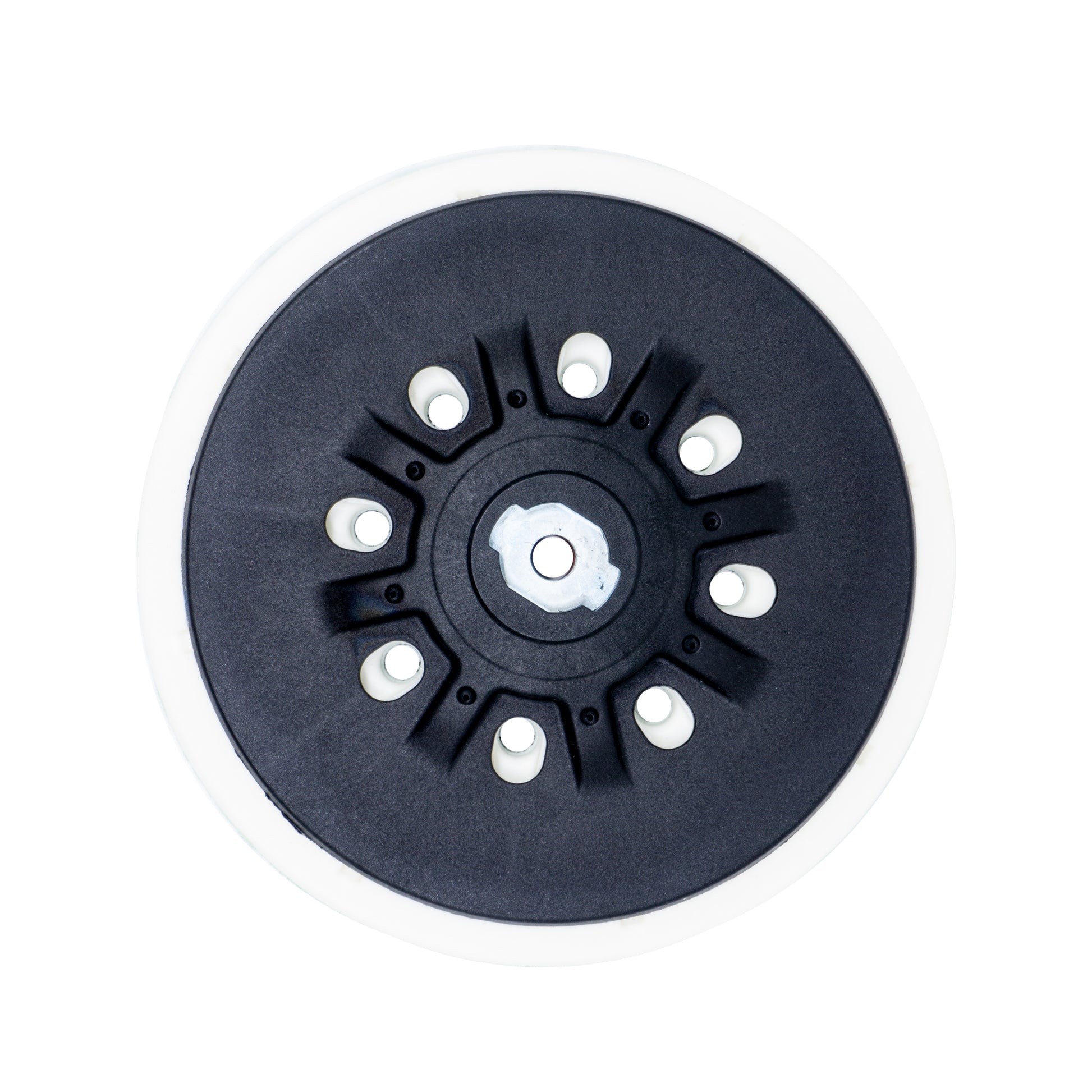Assorted back-up pads for sanding discs with velcro and PSA, featuring various rubber hardness and hole patterns.