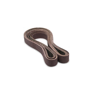 Alt text: Pack of 6 versatile 2 x 72 sanding belts in various materials including aluminum oxide and ceramic, suitable for metal and wood.