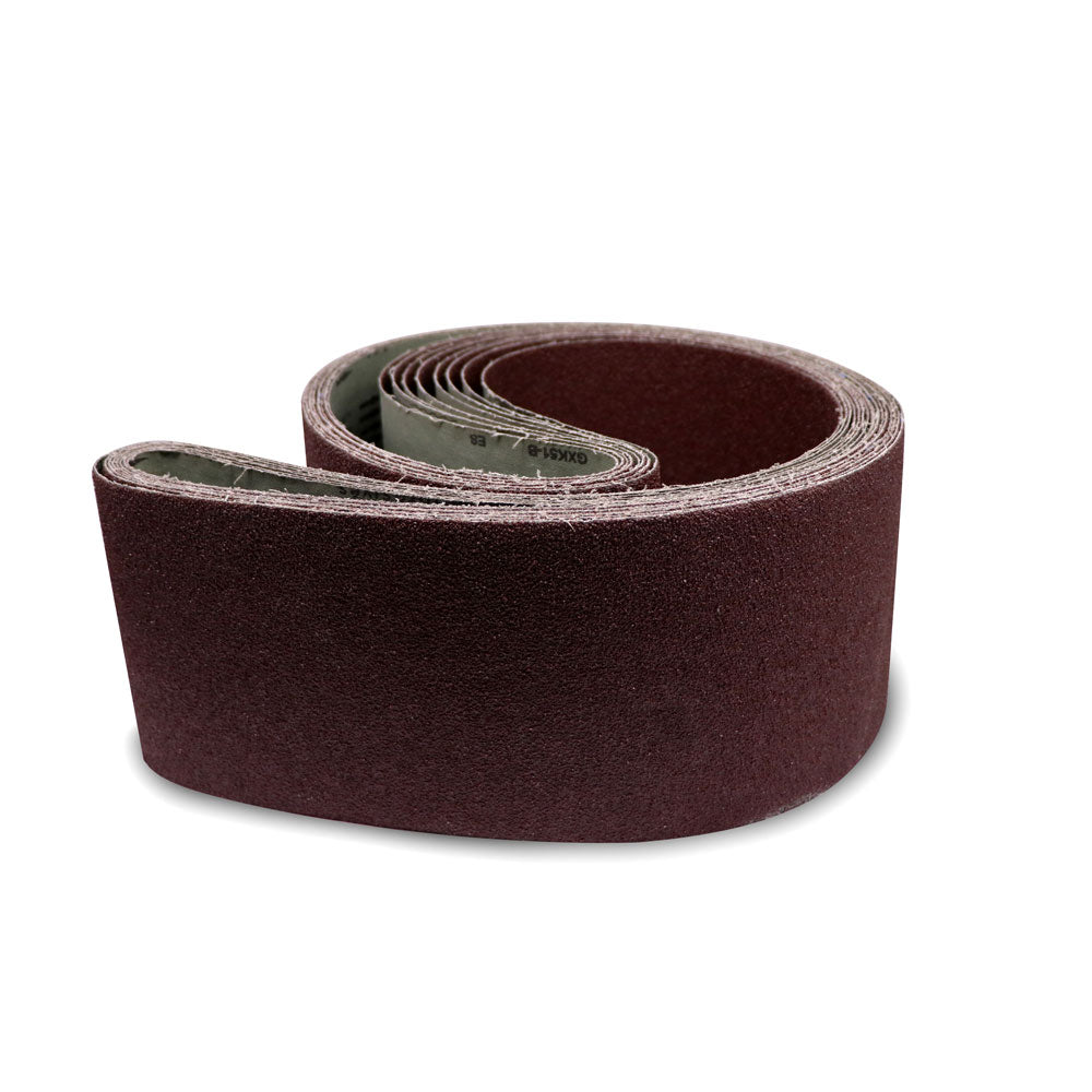 Two 6 x 132 sanding belts in packaging, ideal for edge sanding and metal fabrication.