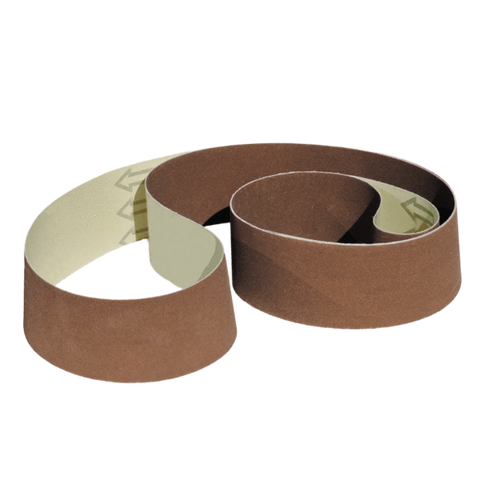 Pack of three 9 x 138 3/4 sanding belts in various grits for polishing and grinding.
