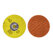 Pack of 50, 2-inch Rolloc Quick Change Discs in various grits for grinding, deburring, and polishing metal surfaces.