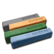 Assorted metal polishing compound bars in various colors for buffing wheels, suitable for different metals and materials.