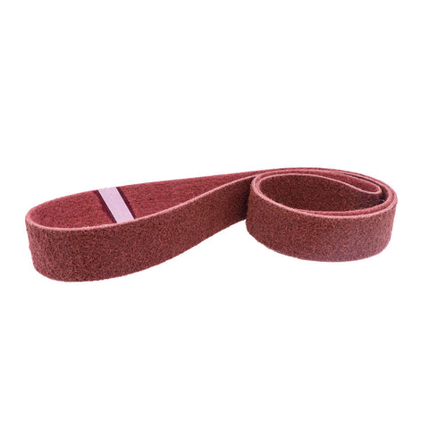 Pack of 5 Maverick Abrasives 3-1/2 x 15-1/2 non-woven surface conditioning belts in assorted grits for metal finishing.